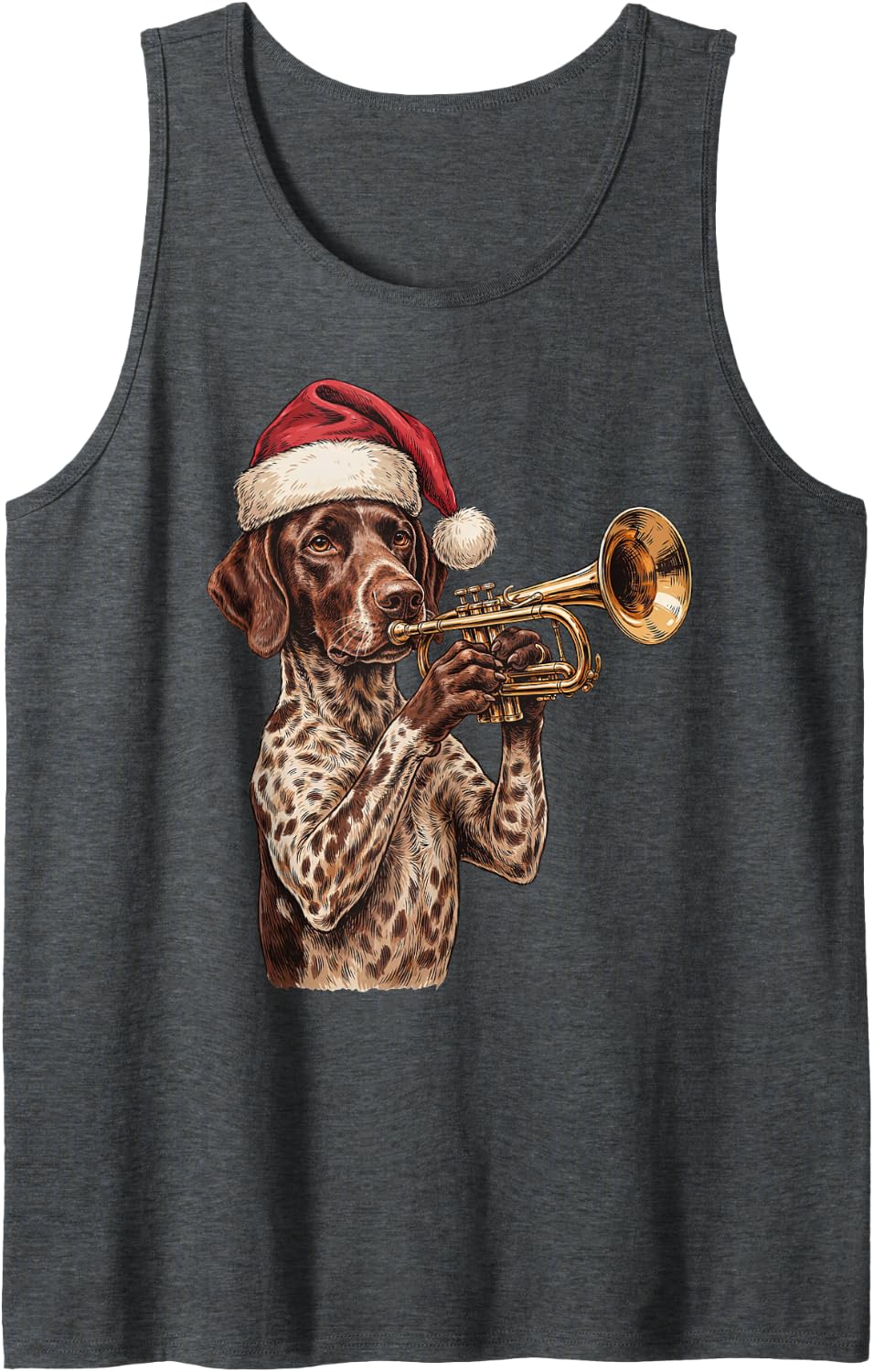 German Shorthaired Pointer Christmas Trumpet Sleeveless Tank Top - Dark Heather Grey