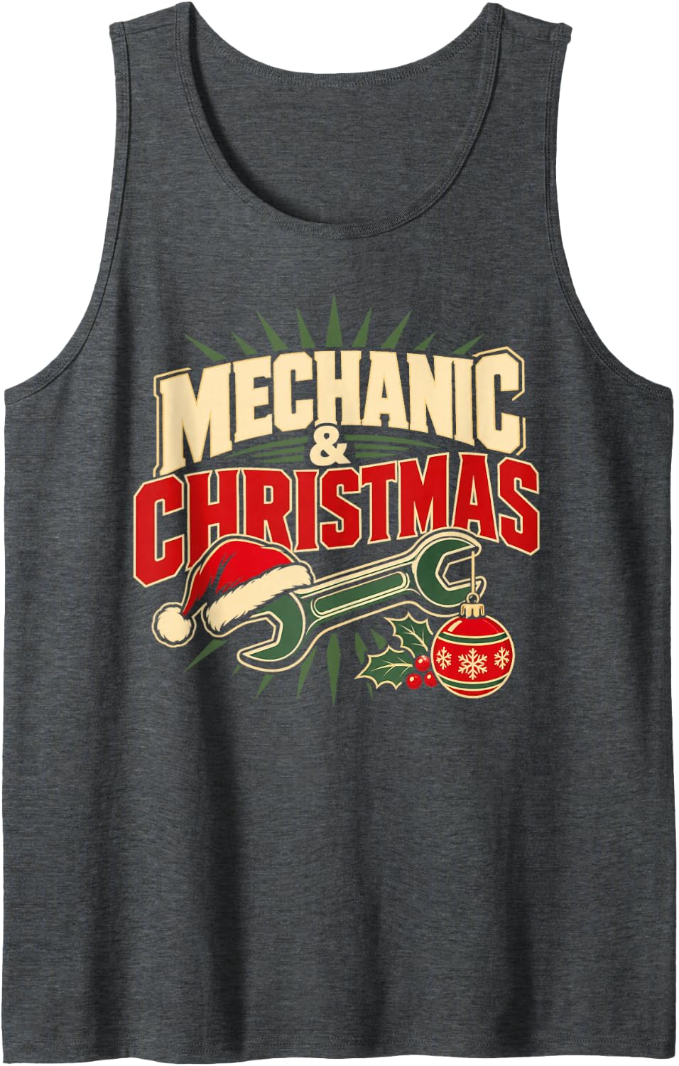 Mechanic and Christmas Wrench Santa Holiday Sleeveless Tank Top - Dark Heather Grey