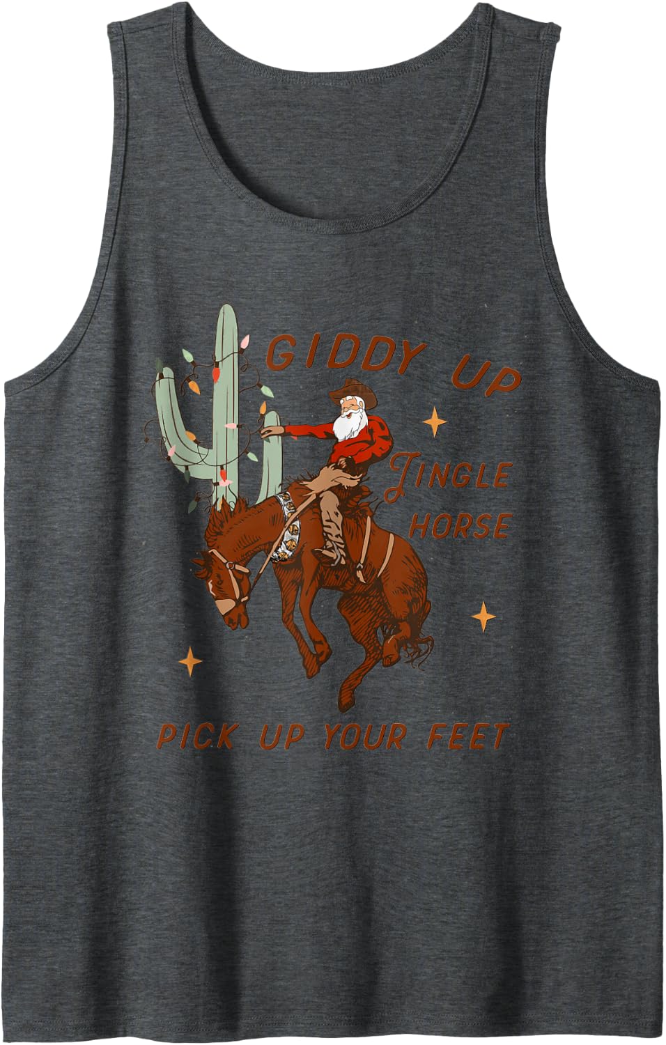 Giddy Up Jingle Horse Western Christmas Santa Riding Western Sleeveless Tank Top - Dark Heather Grey