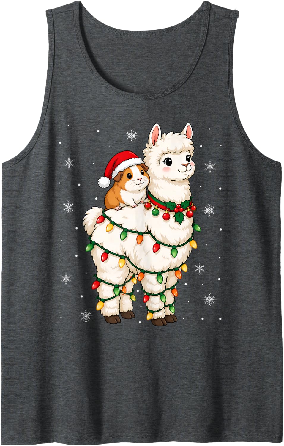Festive Santa Guinea Pig Alpaca Christmas Lights Holiday Sleeveless Tank Top - Dark Heather Grey