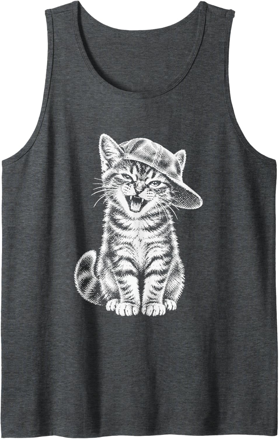 Rebellious Cat 2000s Y2k Grunge Aesthetic Sassy Kitten Meme Sleeveless Tank Top - Dark Heather Grey