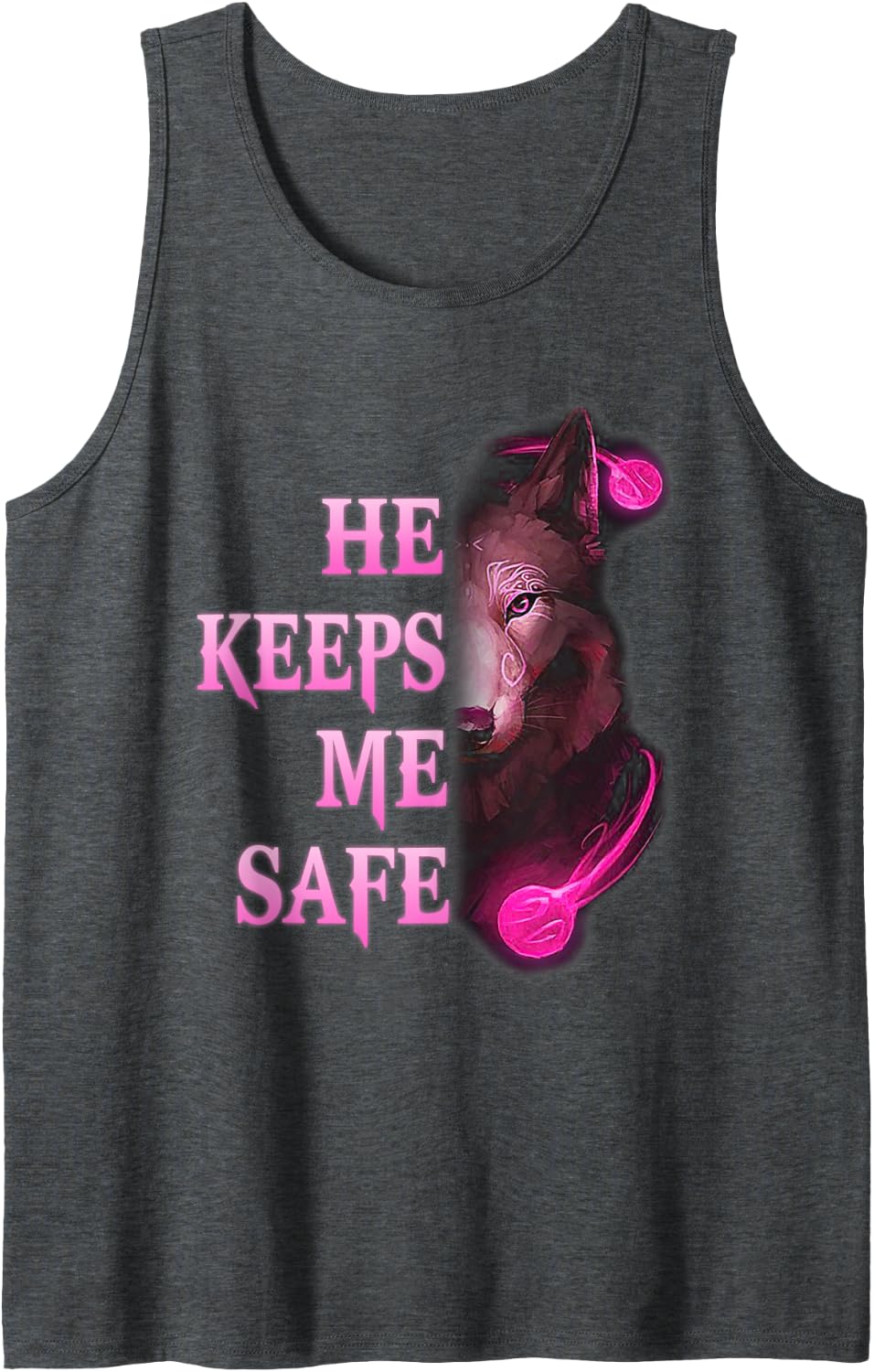 He Keeps me safe - She keeps me wild Couple Wolves Tank Top - Dark Heather Grey