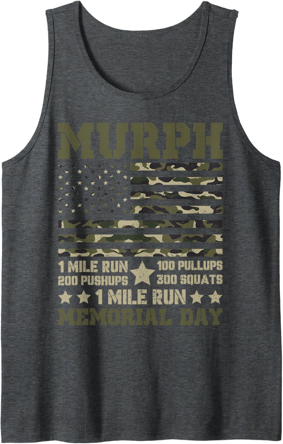 Murph 1 Mile Run 100 Pullups 200 Pushups 300 Squats 1 Mile R Tank Top - Dark Heather Grey