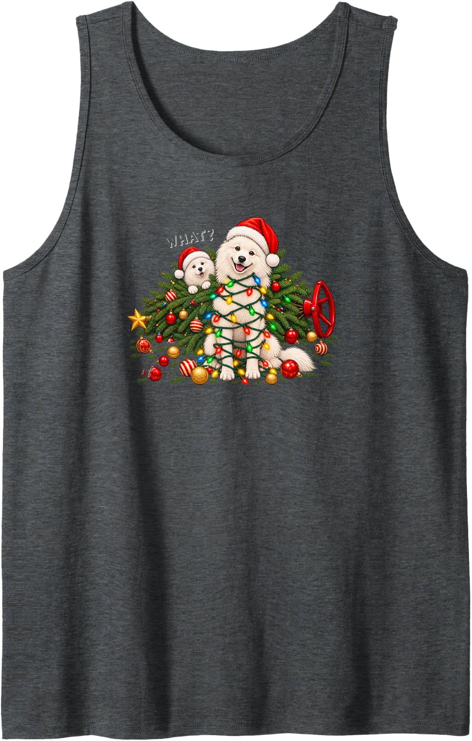 Samoyed Christmas Tree Lights Santa Hats Holiday What Sleeveless Tank Top - Dark Heather Grey