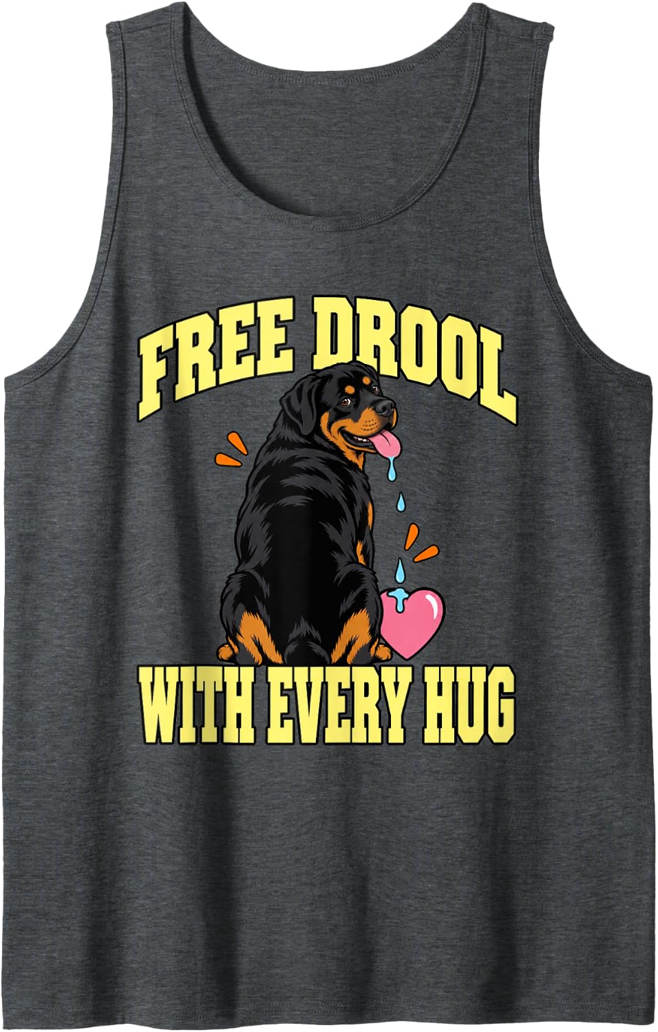 Rottweiler Free Drool with Every Hug Funny Owner Sleeveless Tank Top - Dark Heather Grey