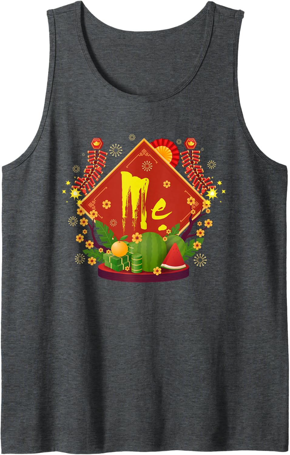 Happy Vietnamese New Year TET Holiday Matching Family Mom Sleeveless Tank Top - Dark Heather Grey