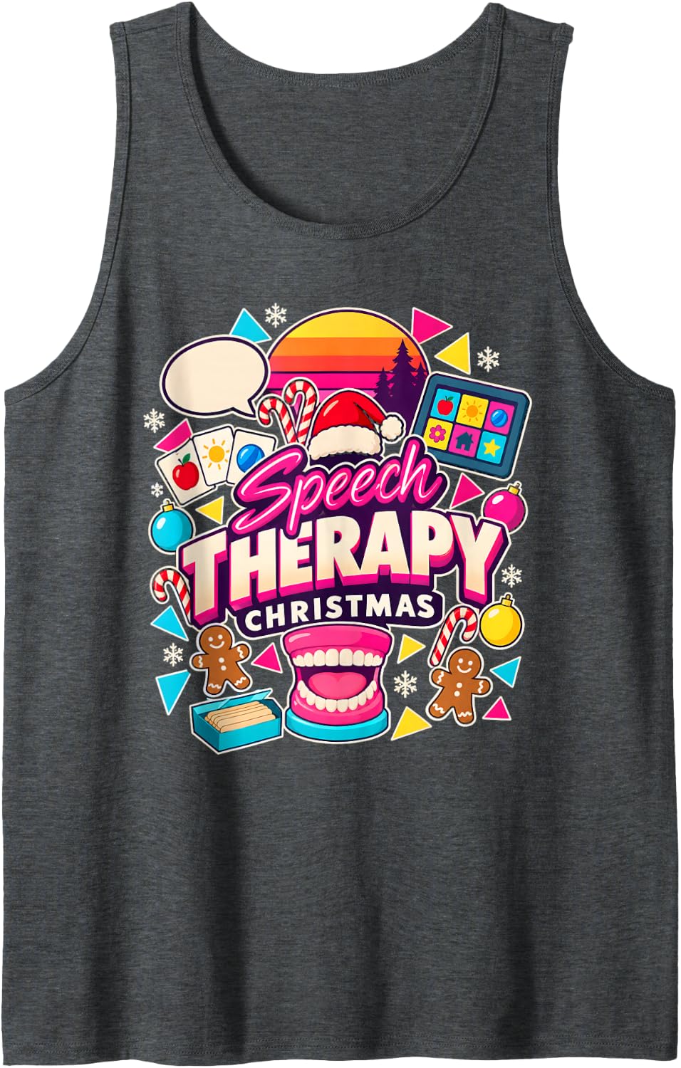 Speech Therapy SLP Christmas Flashcards Sleeveless Tank Top - Dark Heather Grey