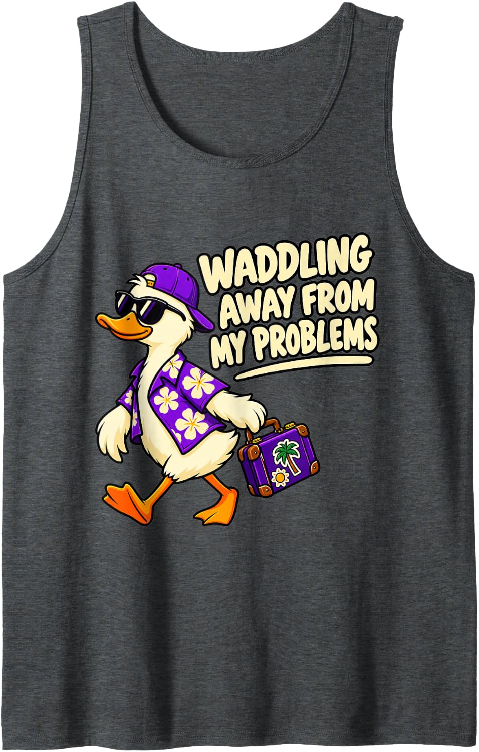 Duck Waddling Away from My Problems Cute Girls Quack Pond Sleeveless Tank Top - Dark Heather Grey