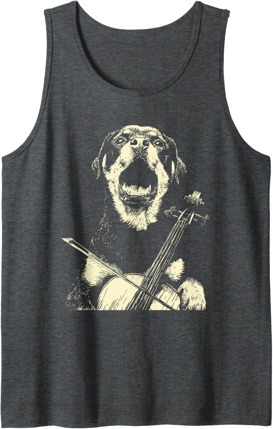 Cute Rottweiler Playing Cello Funny Musician Dog Cellist Sleeveless Tank Top - Dark Heather Grey
