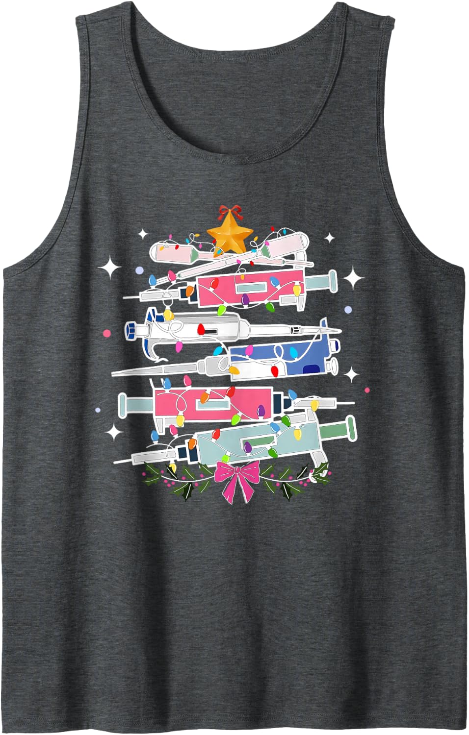 Pipette Laboratory Christmas Tree Lights Med Laboratory Sleeveless Tank Top - Dark Heather Grey