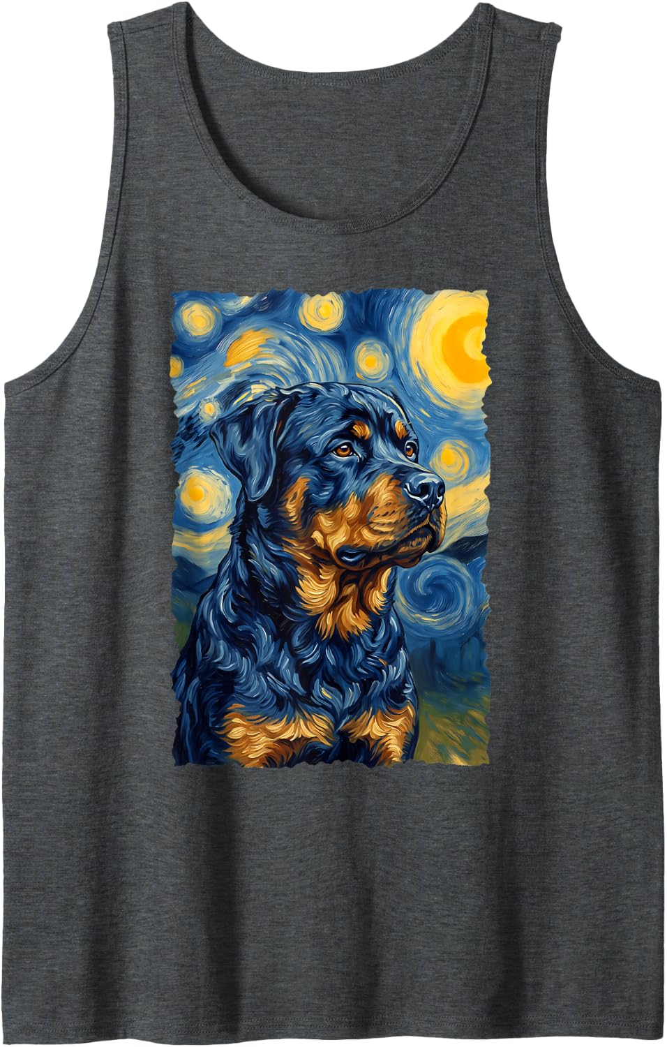 Rottweiler Van Gogh Sleeveless Tank Top - Dark Heather Grey