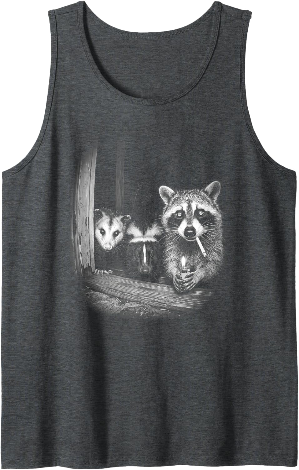 Raccoon Smoking On Street Trash Pandas Humor Skunk Raccoon Sleeveless Tank Top - Dark Heather Grey