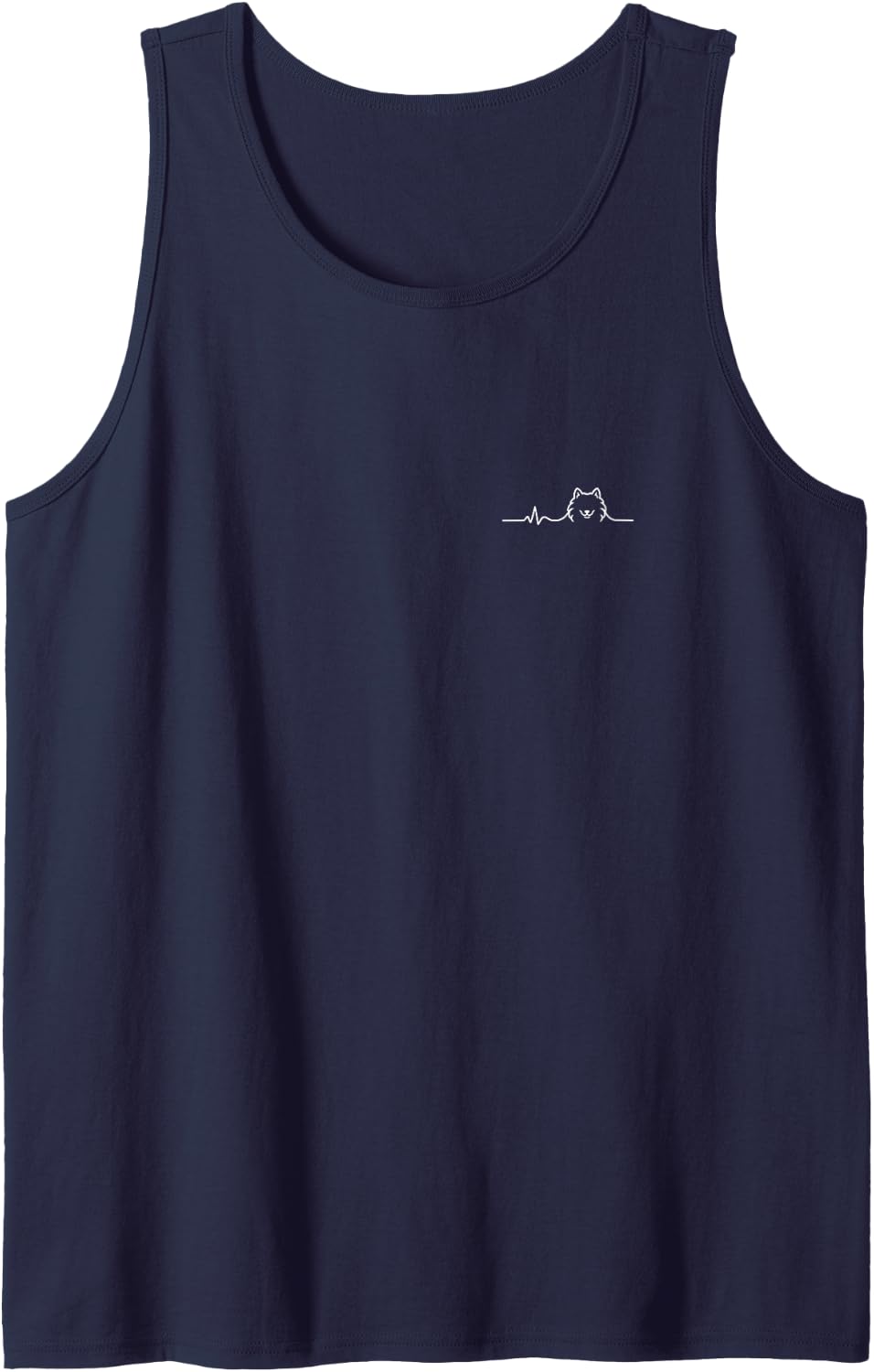 Samoyed Heartbeat Minimalist Dog Lover Design Sleeveless Tank Top - Navy Blue