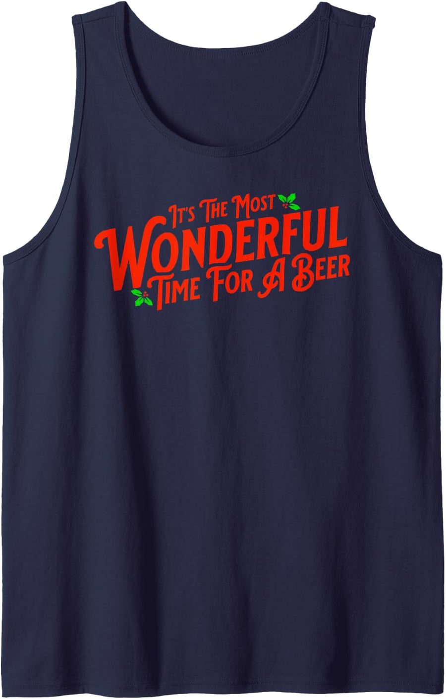 It's The Most Wonderful Time for A Beer Funny Christmas Tee Sleeveless Tank Top - Navy Blue