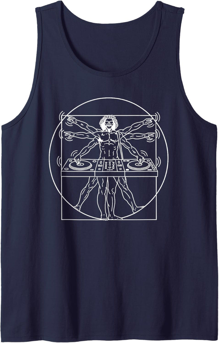 DA Vinci Vitruvian DJ Man House Music Lover Tank Top - Navy Blue