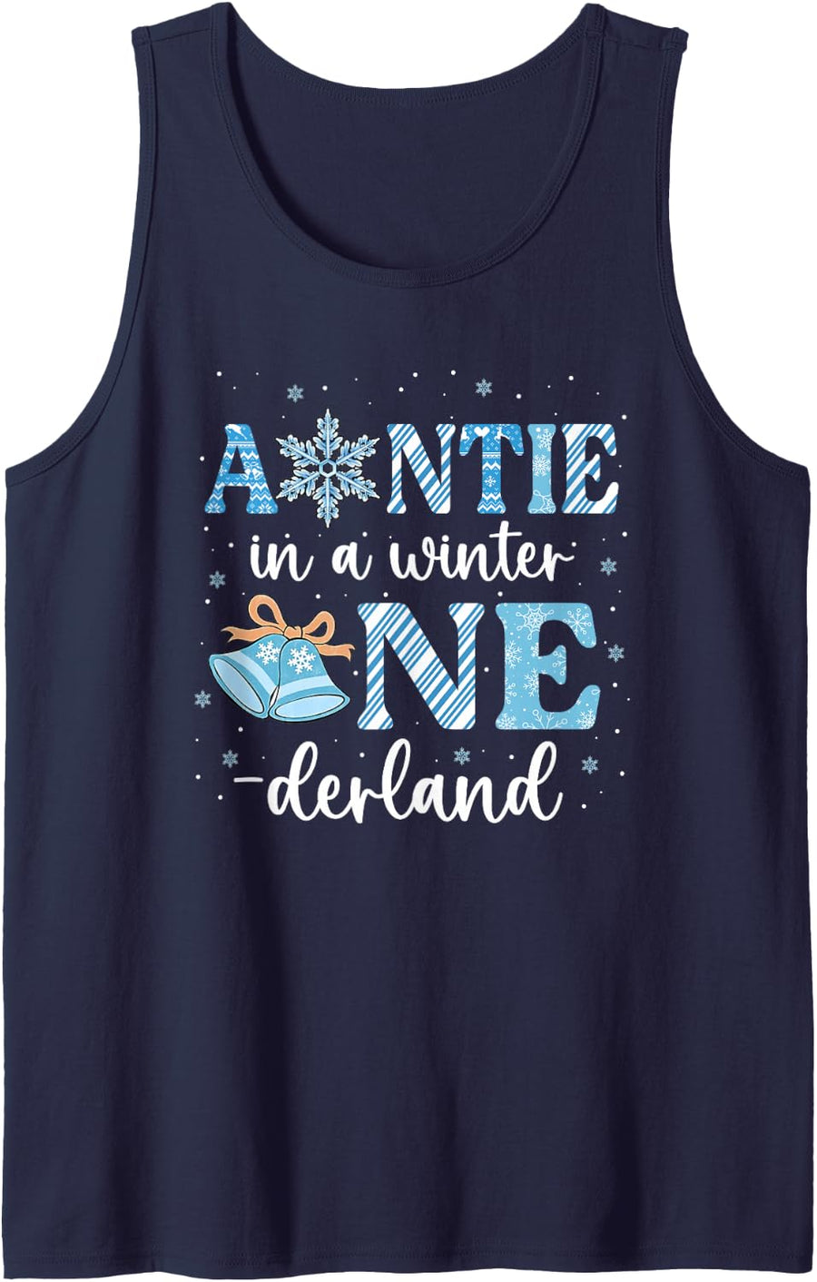 Auntie of The 1st Birthday Girl - Aunt in Winter Onederland Sleeveless Tank Top - Navy Blue
