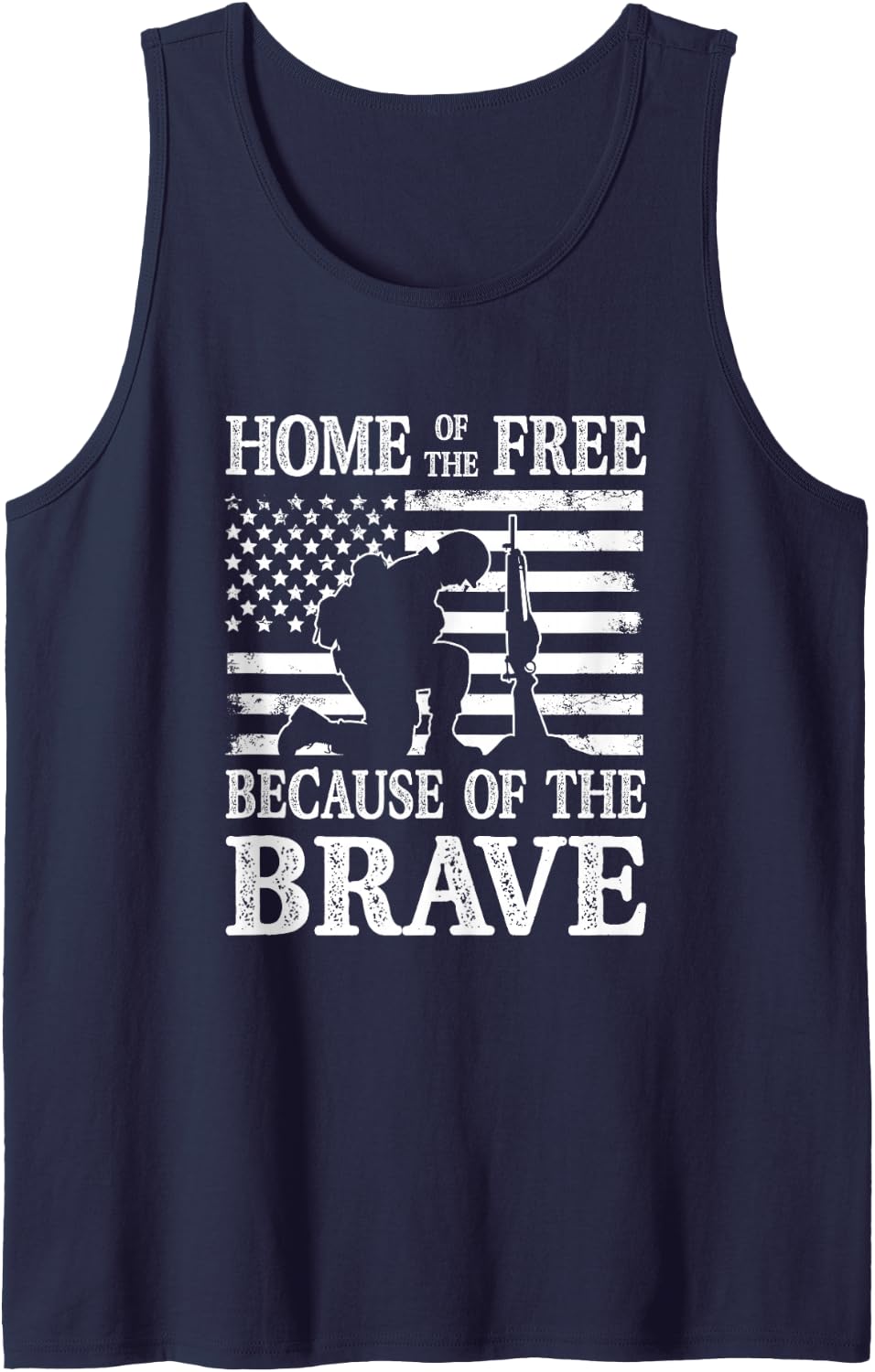 American Flag Fallen Soldier Remembrance Sleeveless Tank Top - Navy Blue