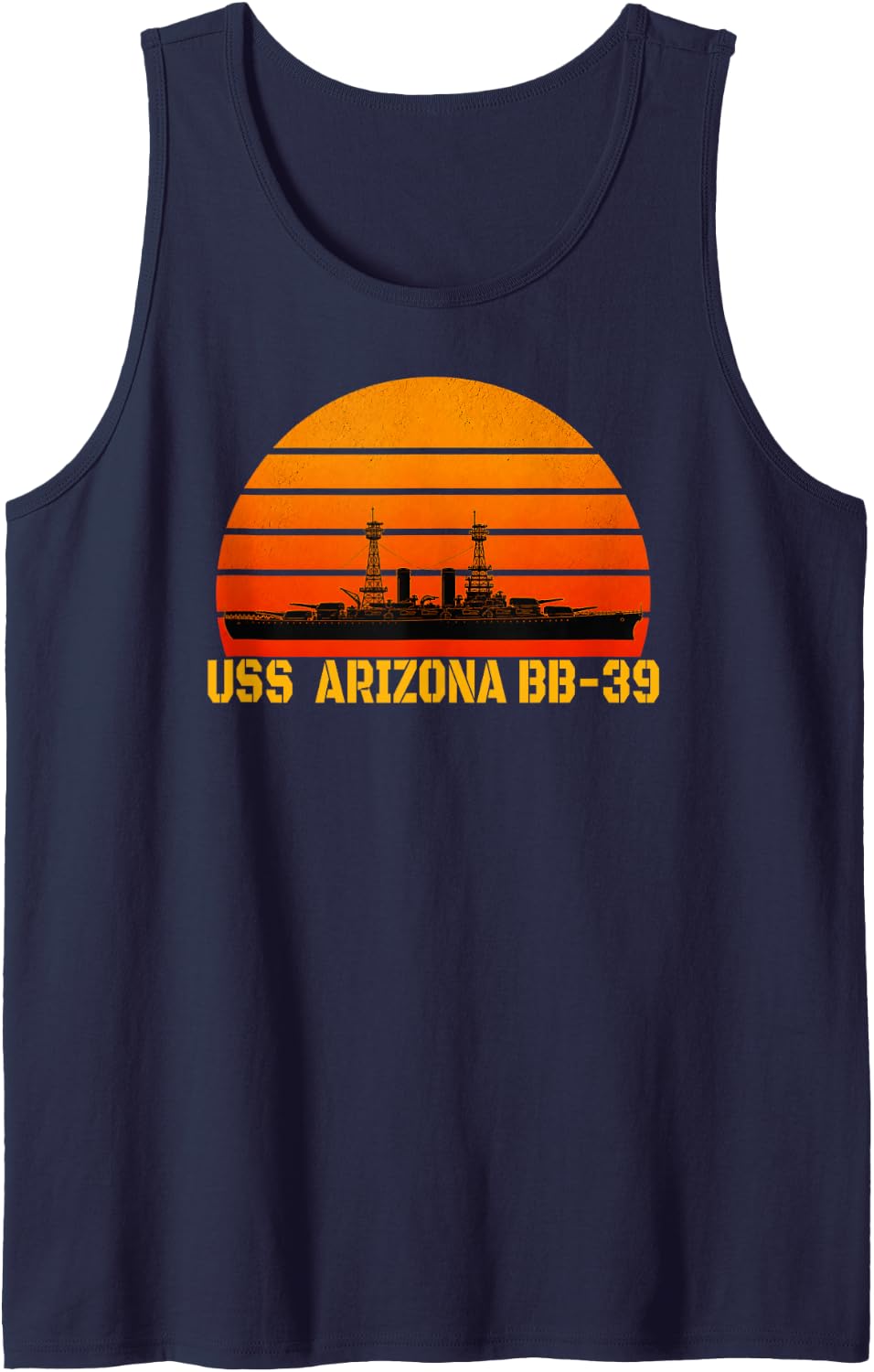 Sunset USS Arizona BB-39 Battleship Veterans Day Father Dad Tank Top - Navy Blue