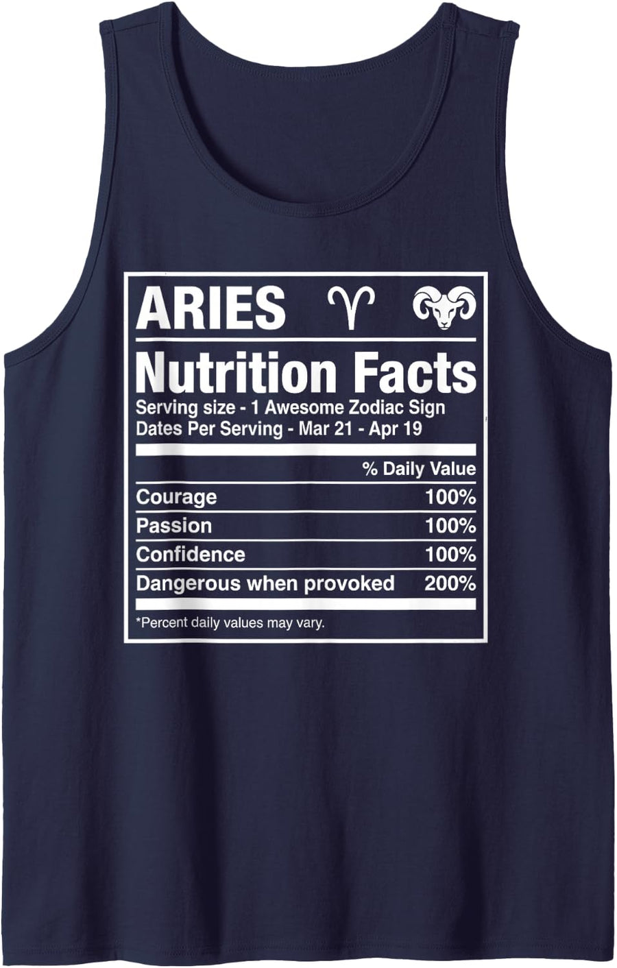Aries Zodiac Sign Nutrition Facts Astrology Horoscope Tank Top - Navy Blue