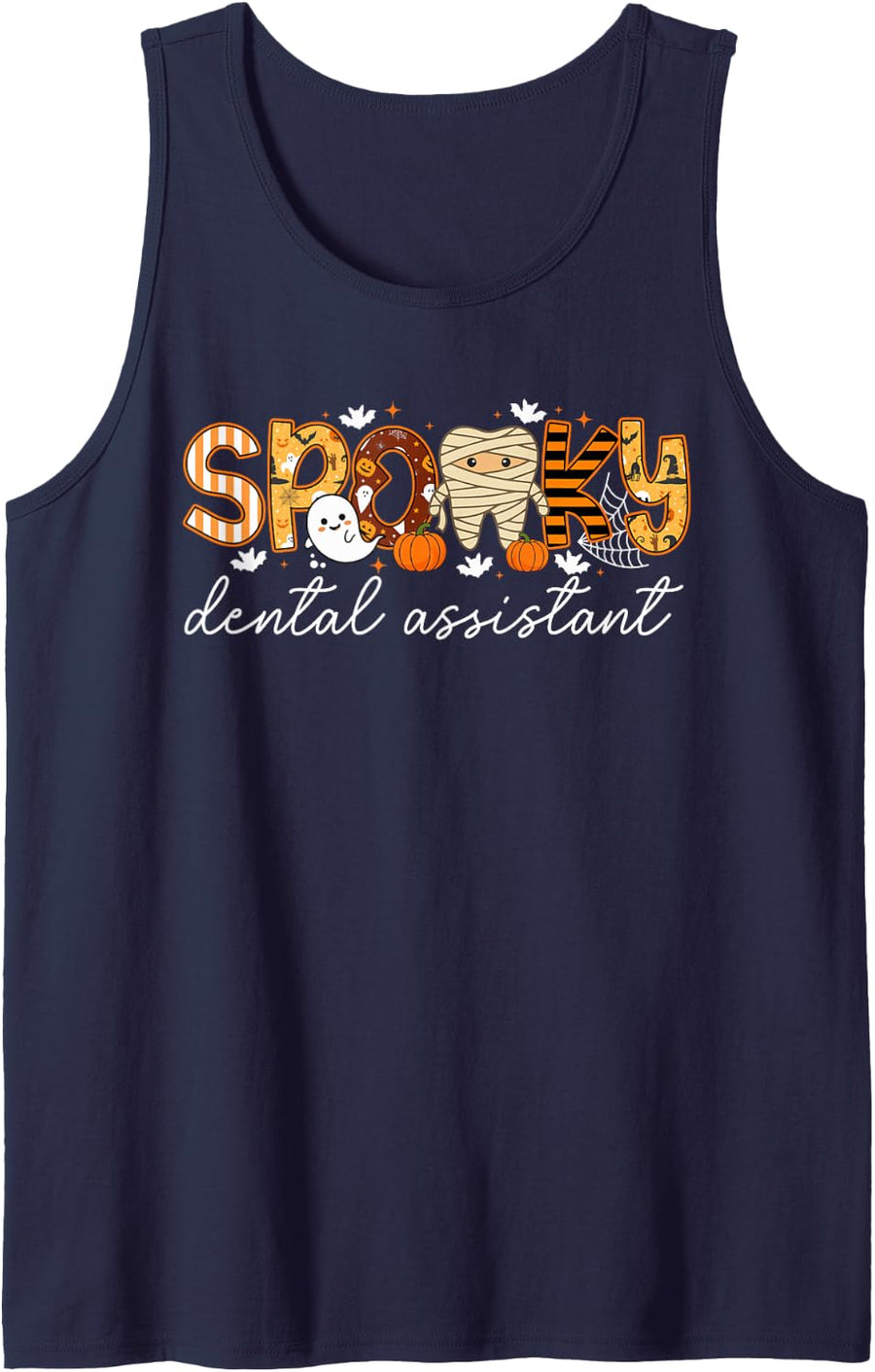 Spooky Dental Assistant Halloween Dental Assisting Sleeveless Tank Top - Navy Blue