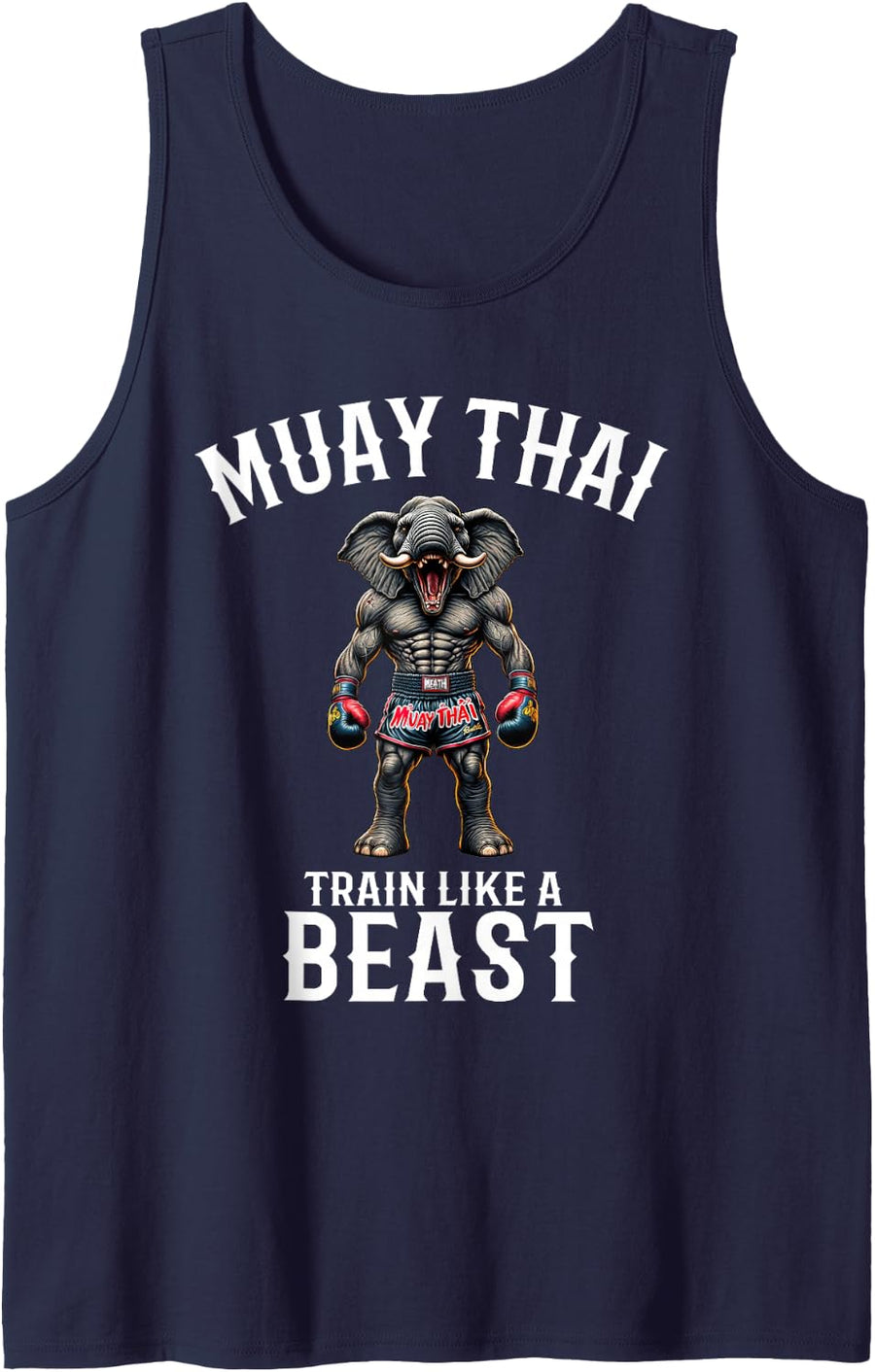 Funny Muay Thai Elephant - Kickboxing and Elephant Thai Tank Top - Navy Blue