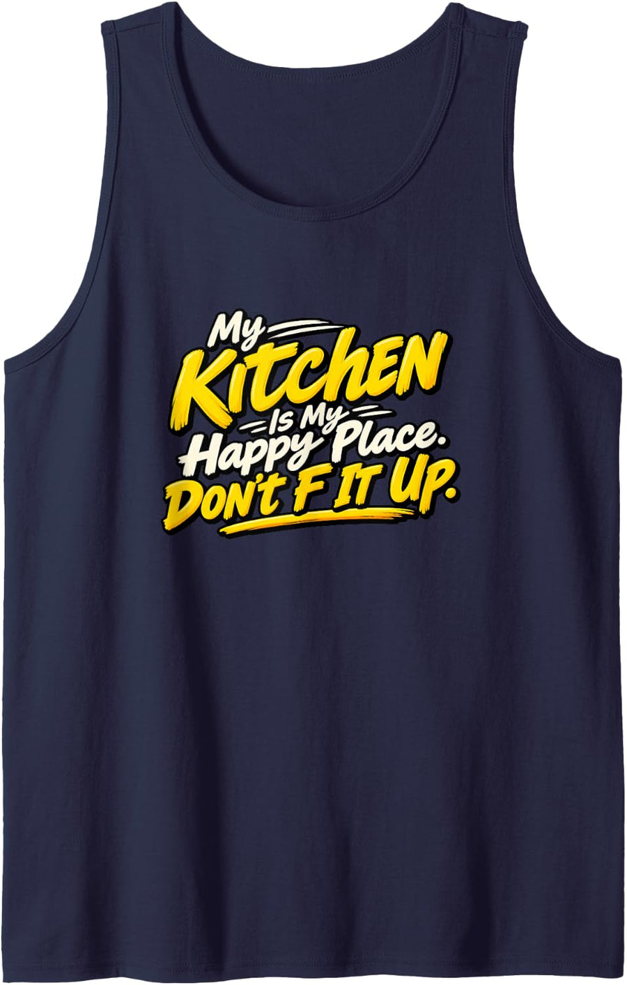 Kitchen Happy Place Cooking Humor Chef Sleeveless Tank Top - Navy Blue