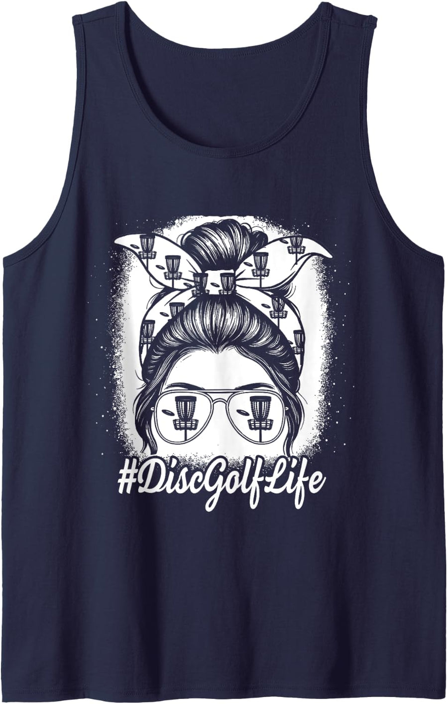 Disc Golf Life Messy Bun Basket Chains Throw Girl Women Tank Top - Navy Blue