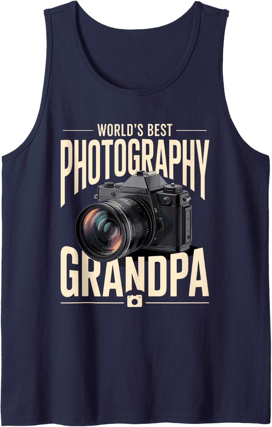 Men's World's Best Photography Grandpa Photographer Sleeveless Tank Top - Navy Blue