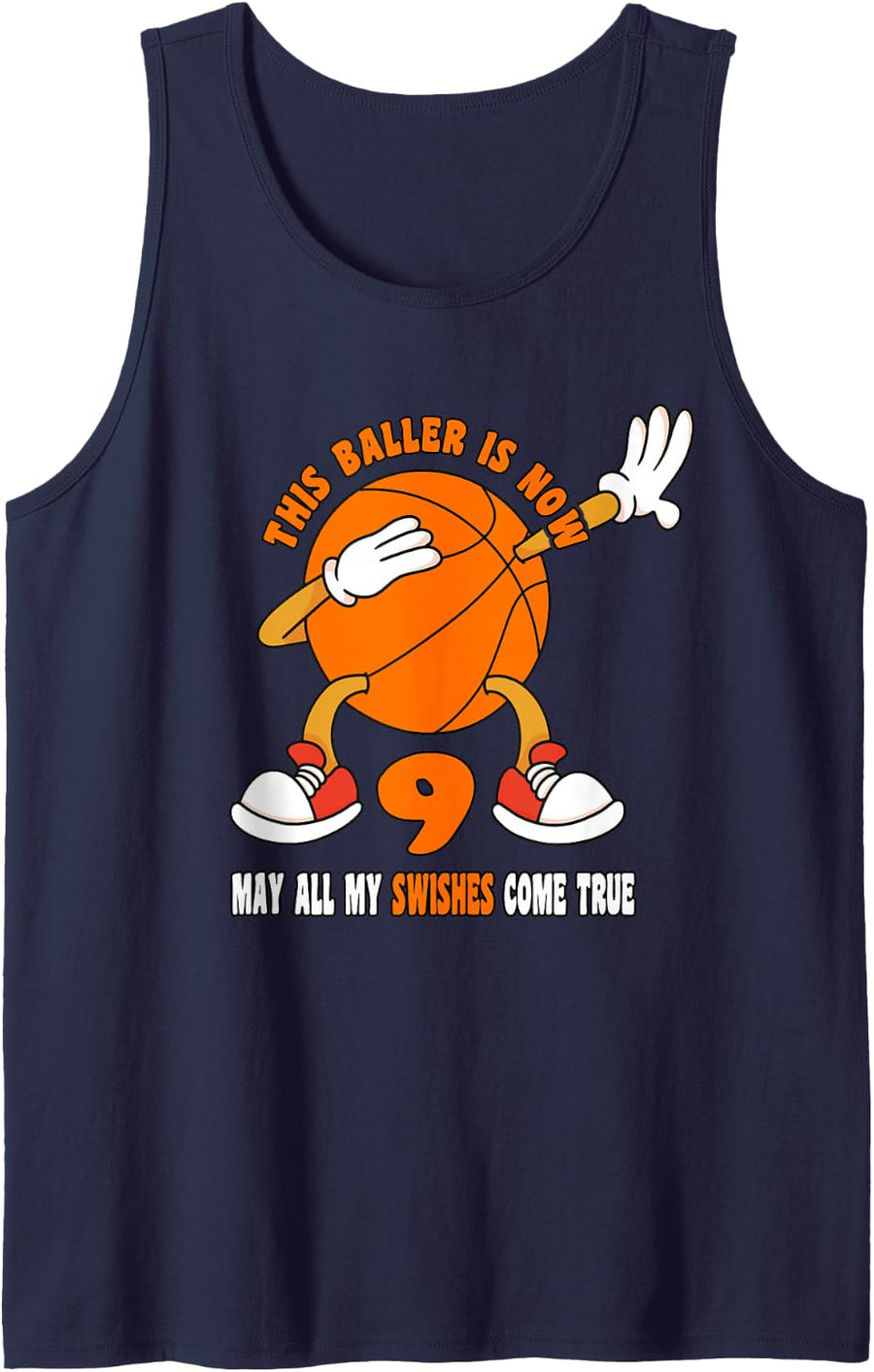 9 Year Old Happy 9th Birthday Basketball 9th Birthday Sleeveless Tank Top - Navy Blue