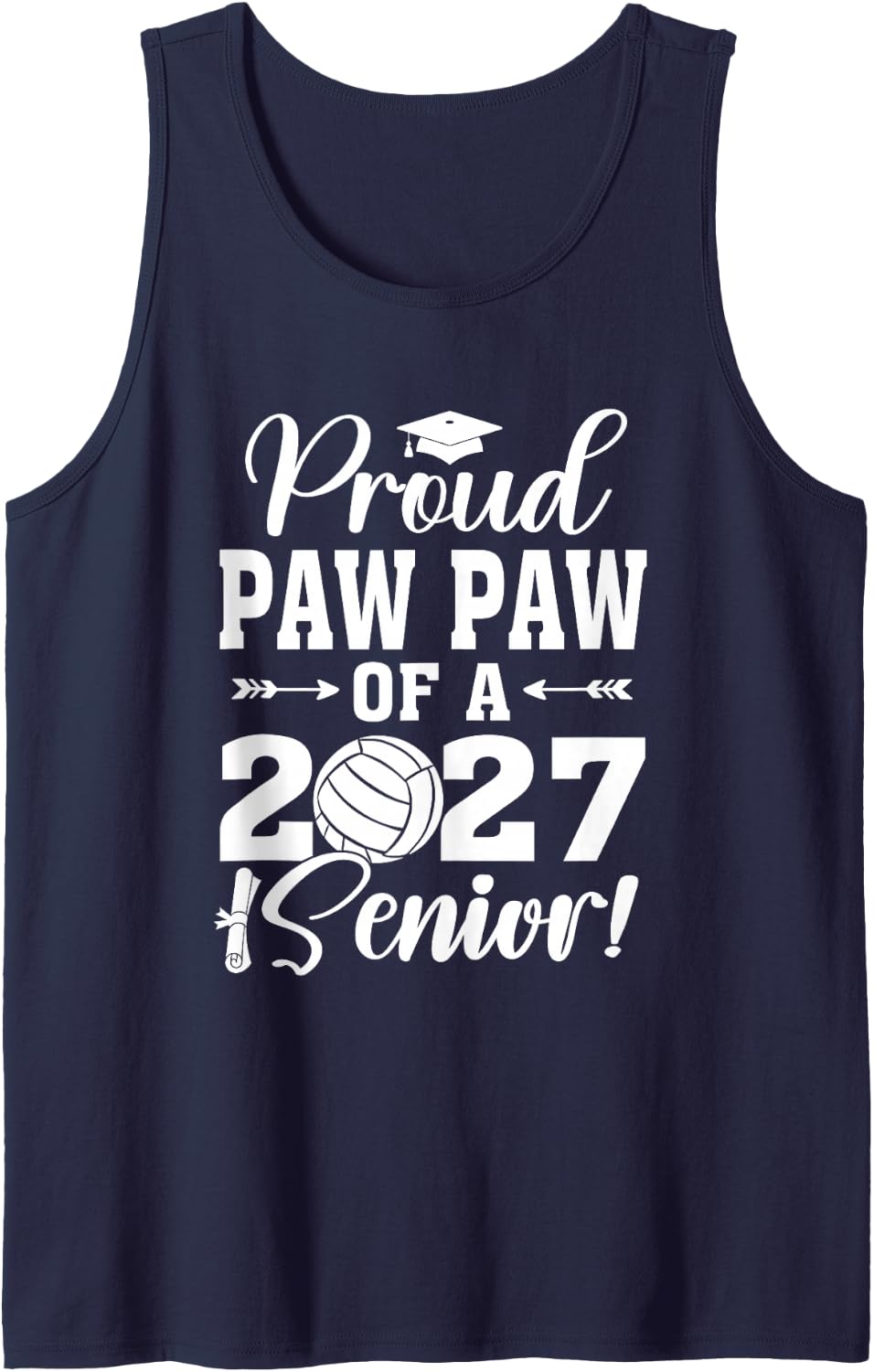 Proud Paw Paw of A Volleyball Senior 2027 Graduate Tank Top - Navy Blue
