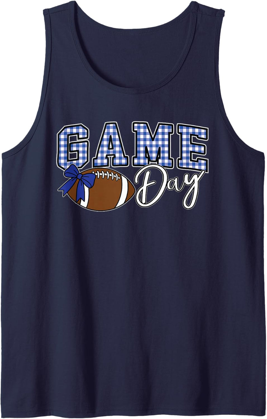 Sport Game Day Blue Gingham Football Vibes Cheer Mama Mom Sleeveless Tank Top - Navy Blue