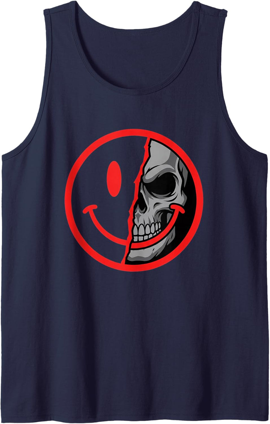 Edgy Half Face Skull Grunge Goth Aesthetic Sleeveless Tank Top - Navy Blue