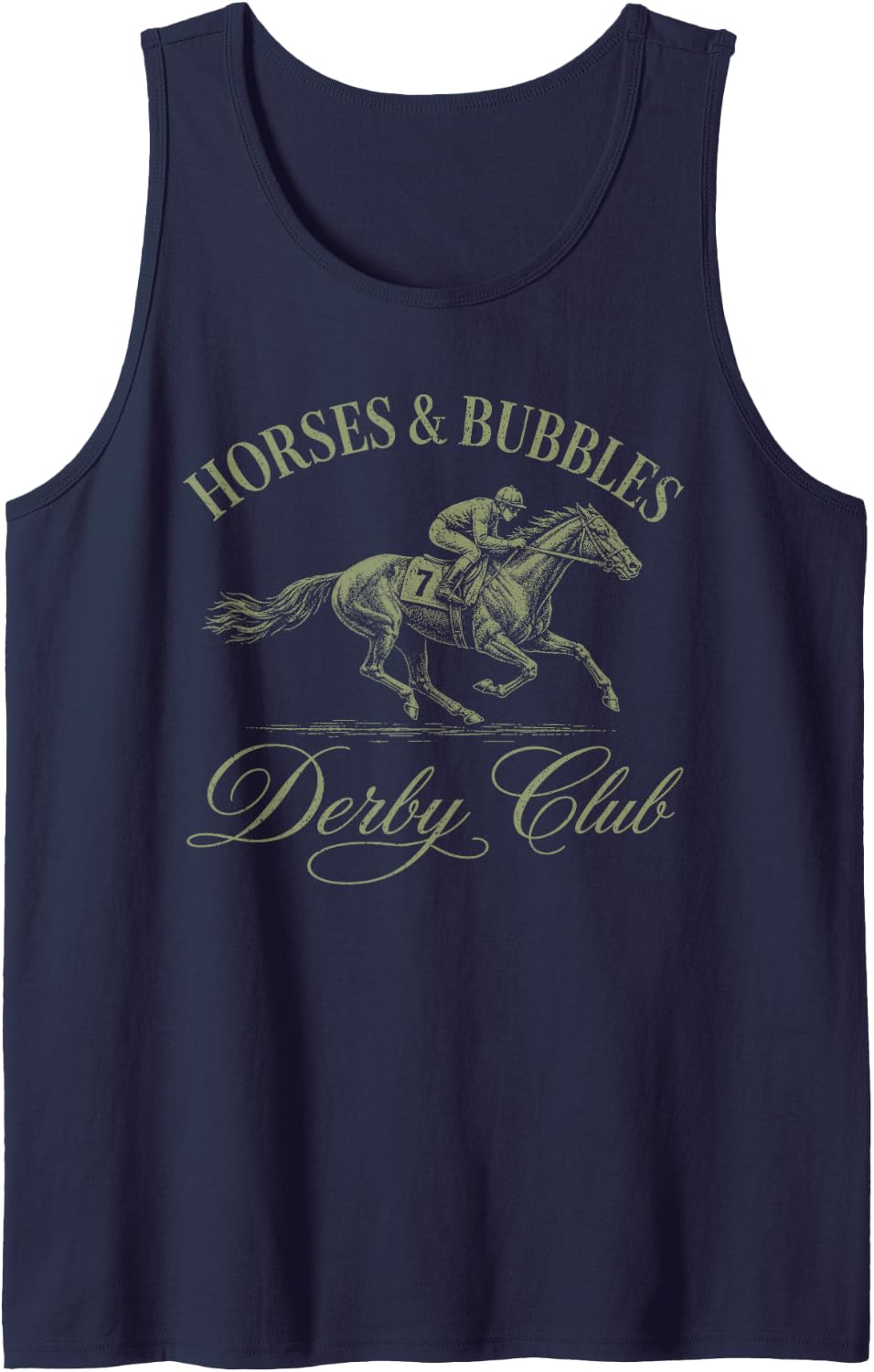 Bubbles and Bourbon Derby Club Horse Racing Derby Day Sleeveless Tank Top - Navy Blue