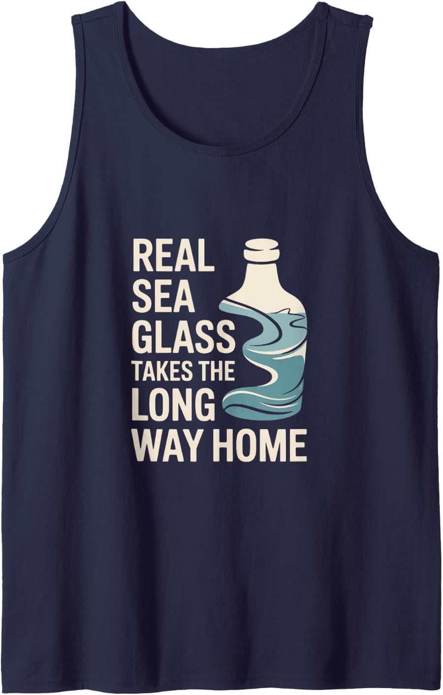 Real Sea Glass Takes The Long Way Home Ocean Sleeveless Tank Top - Navy Blue