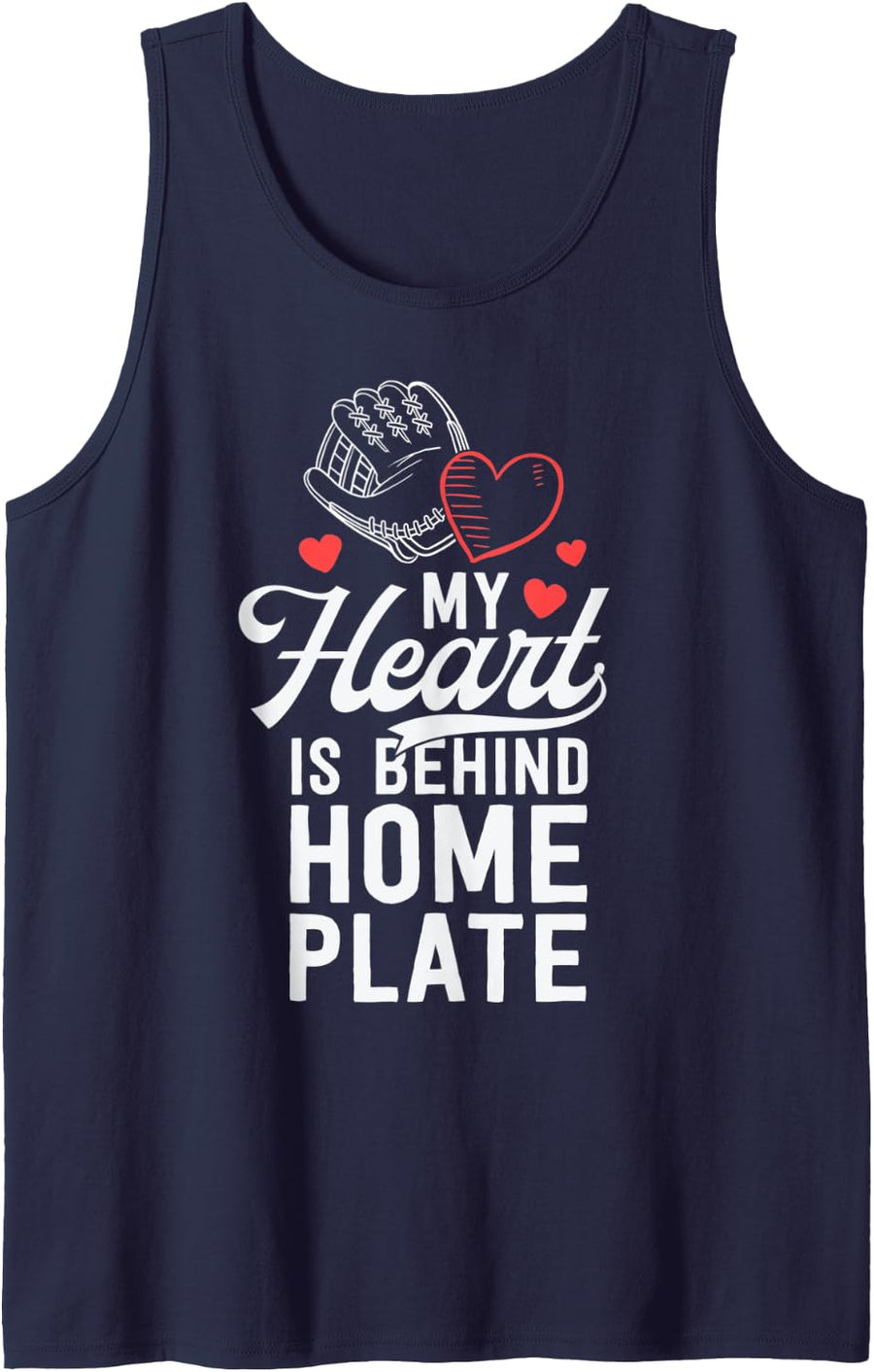 Mom Baseball Shirt My Heart Is Behind Home Plate Catcher Tank Top - Navy Blue
