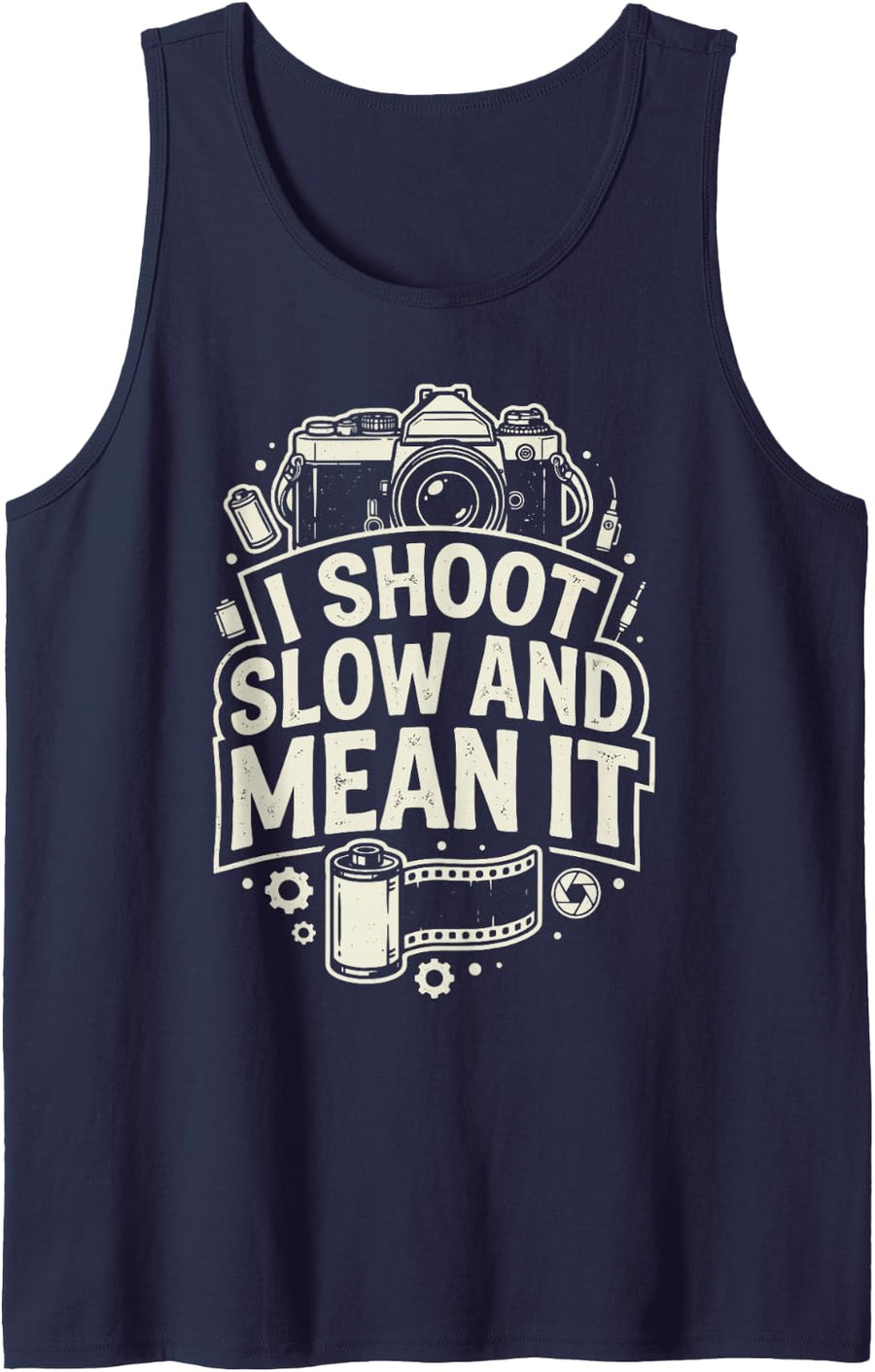 Film Photography Analog Camera Lens Shutter Photographer Sleeveless Tank Top - Navy Blue