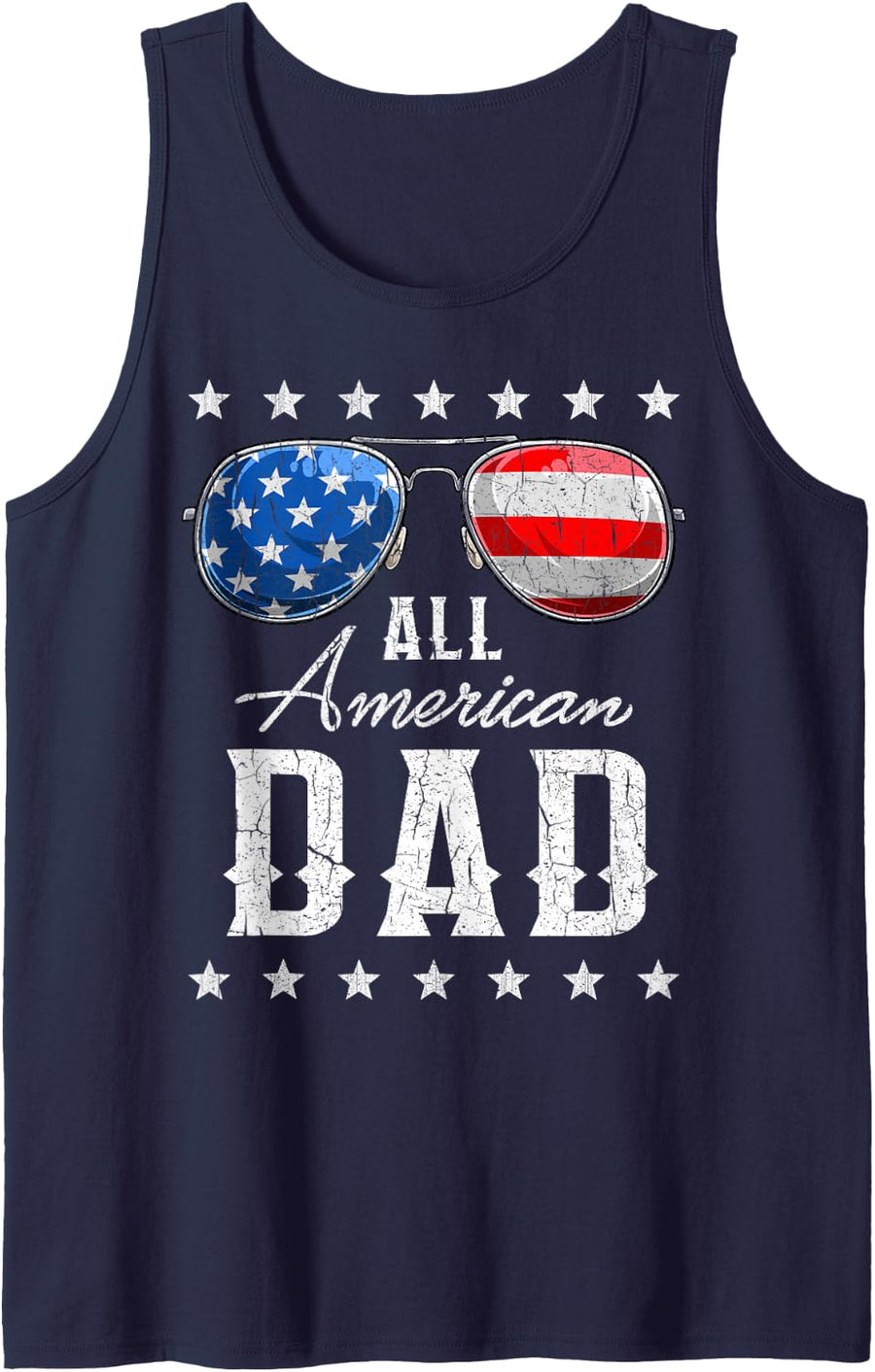 All American Dad Shirt USA Flag Sunglasses 4th of July Dad Tank Top - Navy Blue