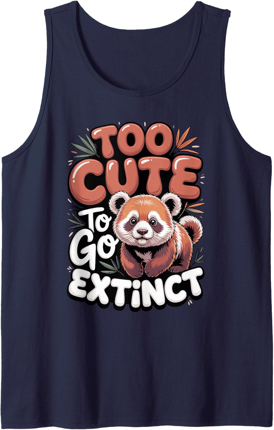 Too Cute to Go Extinct Red Panda Wildlife Conservation Sleeveless Tank Top - Navy Blue