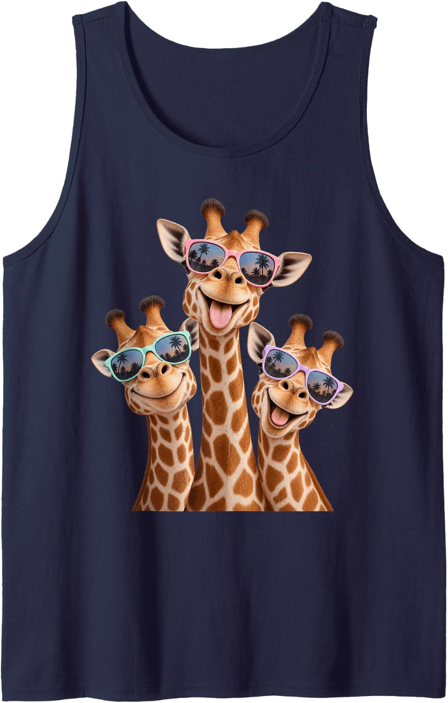 Funny Giraffes Wearing Sunglasses Sleeveless Tank Top - Navy Blue