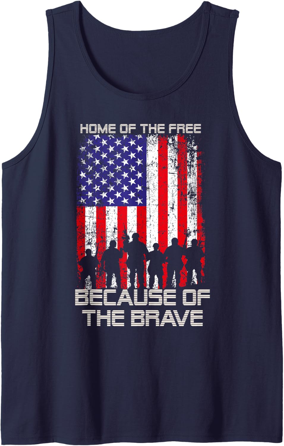 Home of The Free Because of The Brave Patriotic Veterans Tank Top Small - Navy Blue
