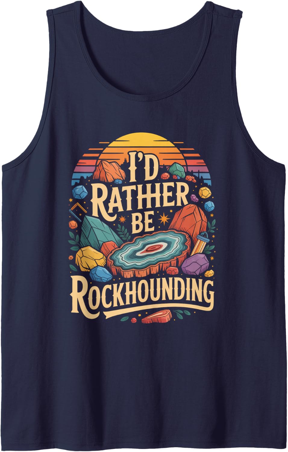 Id Rather Be Rockhounding Geology Minerals Tank Top - Navy Blue