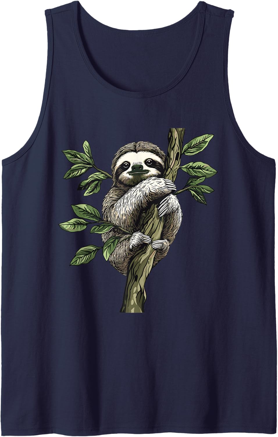 Sloth on Tree, Sloth Sleeveless Tank Top - Navy Blue