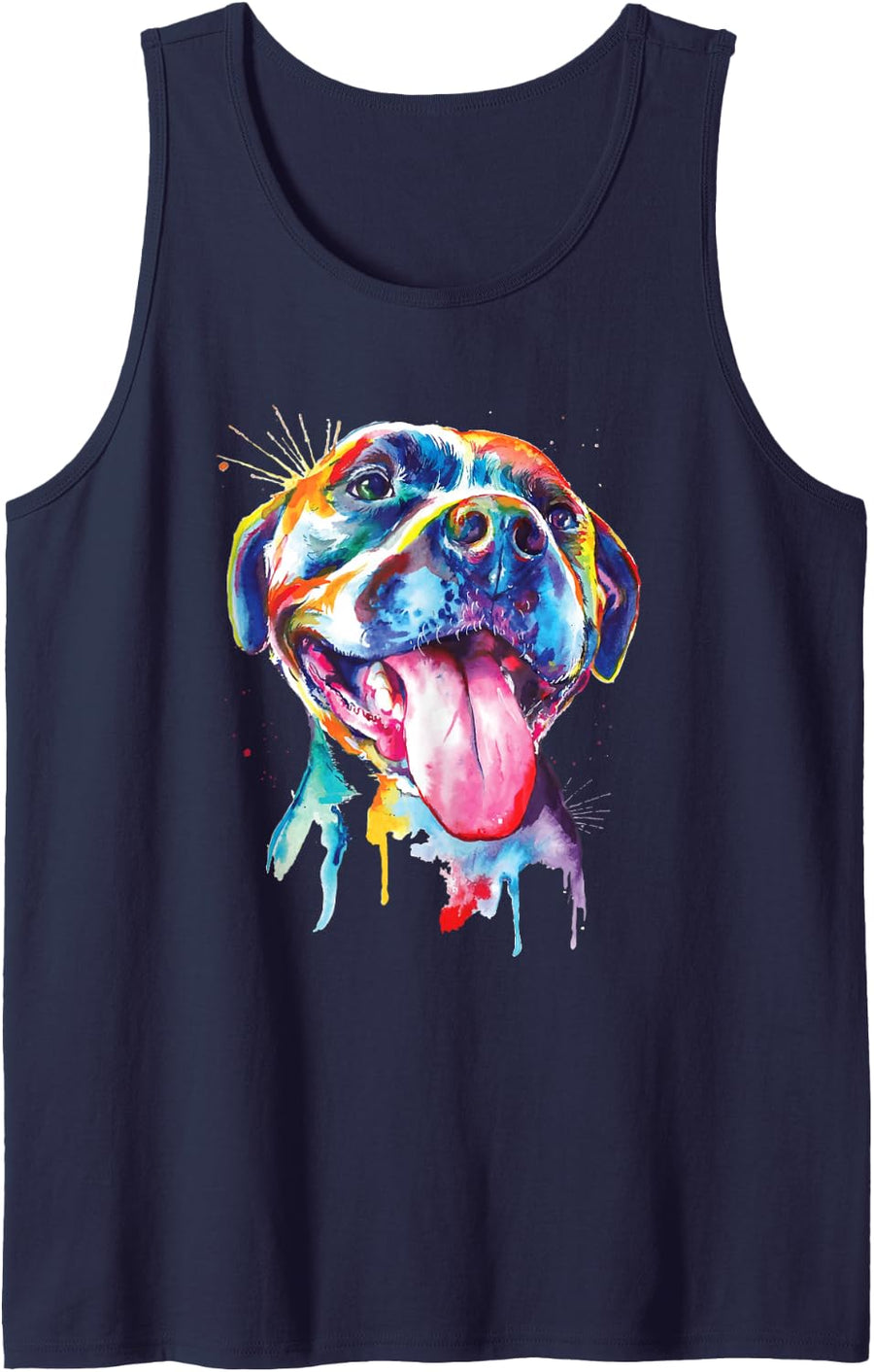 Pitbull Artistic Splash Art Animal Colourful Dog Breed Gift Tank Top - Navy Blue