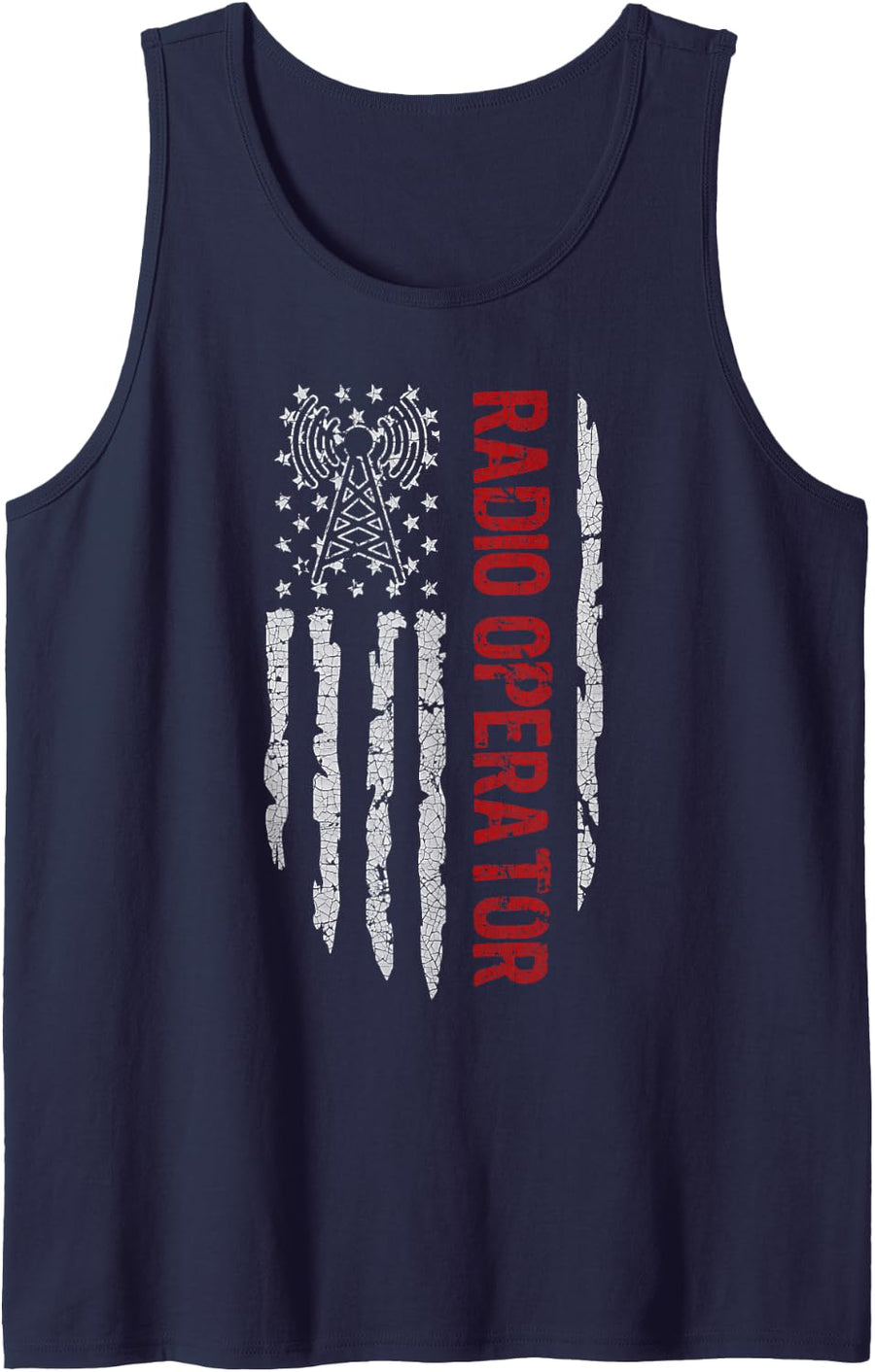 American Ham Radio Operator USA Flag Amateur Radio Sleeveless Tank Top - Navy Blue