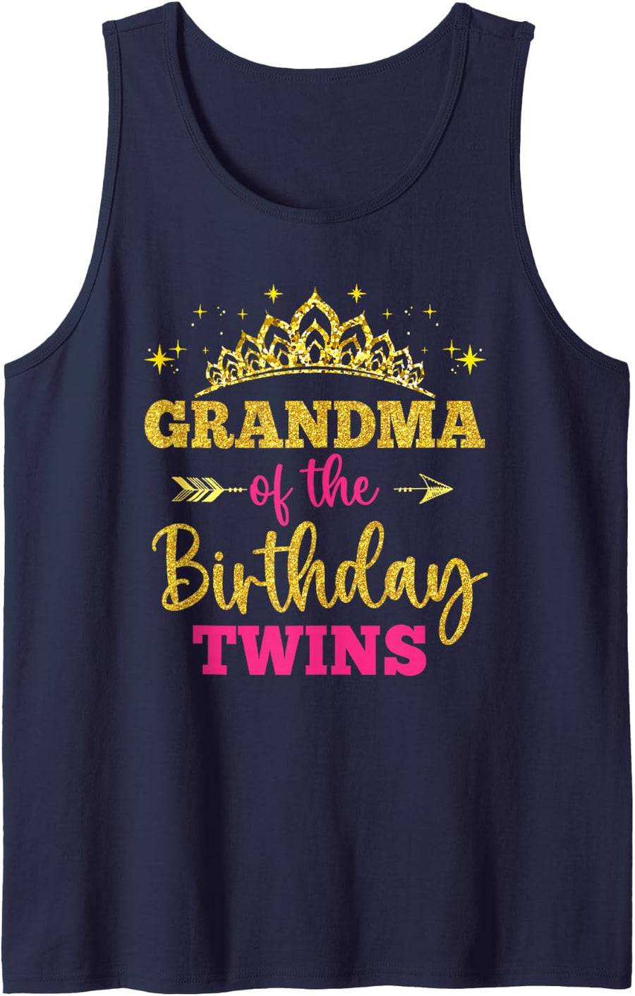 Grandma of The Birthday Twins Girl Princess Party Family Sleeveless Tank Top - Navy Blue