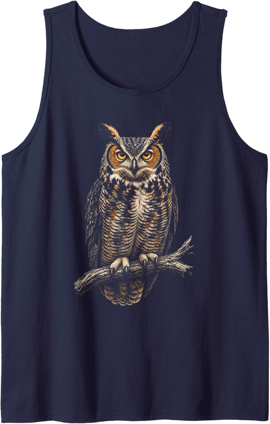 Bird Watching Owl Portrait Front Facing Art Tank Top - Navy Blue