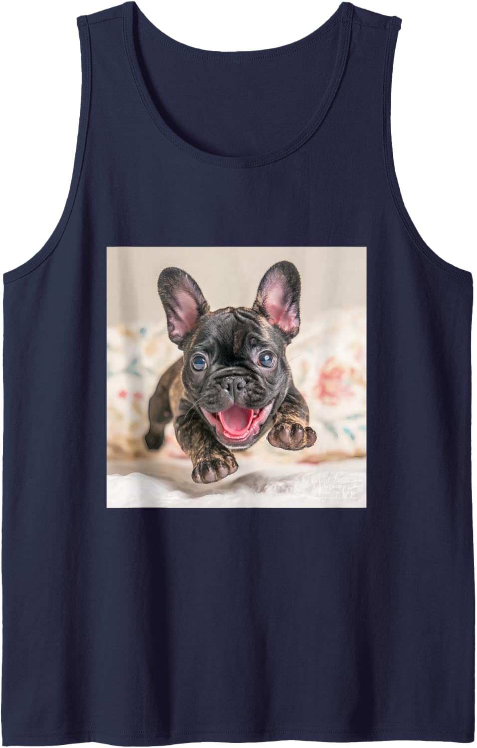 French Cute Happy Tank Top - Navy Blue