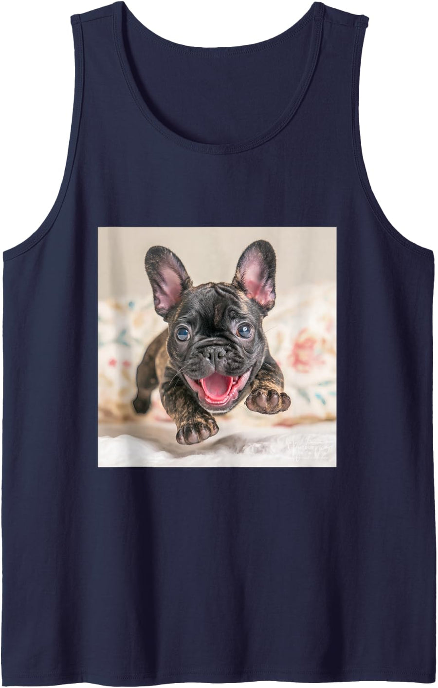 French Cute Happy Tank Top - Navy Blue