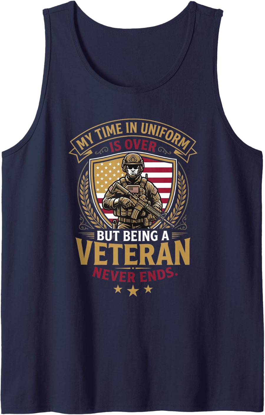 My Time in Uniform is Over But Being A Veteran Never Ends Sleeveless Tank Top - Navy Blue