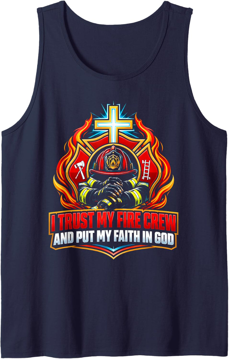 Christ Jesus God Bible Believer Faith Christian Firefighter Sleeveless Tank Top - Navy Blue